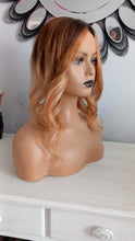 Load image into Gallery viewer, Human hair topper with silk base, realistic scalp effect, strawberry blonde balayage