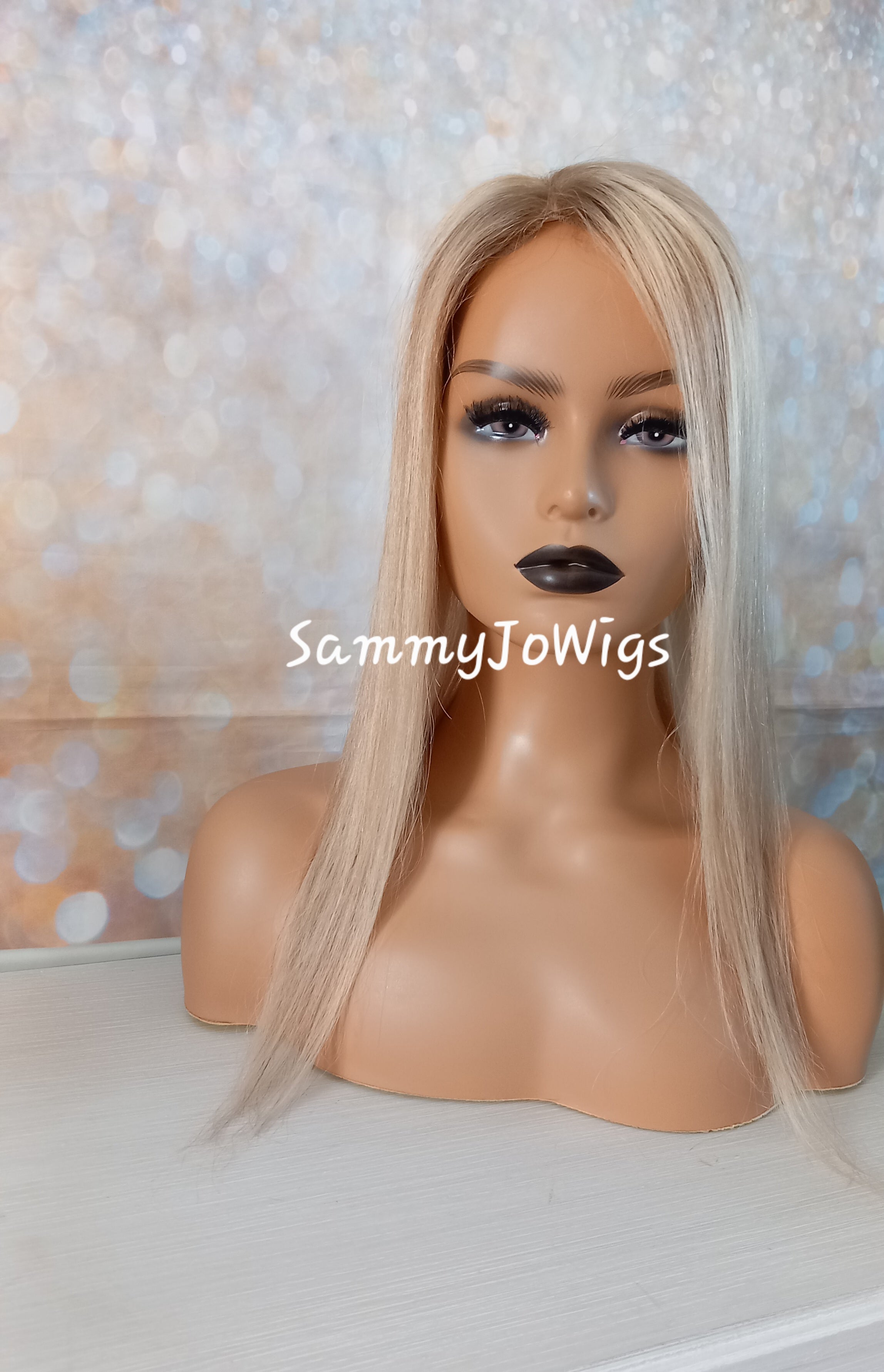 The Harmony silk base topper, virgin human hair, 8/613 light blonde, light warm brown, light root, 12/14/16/18 inch