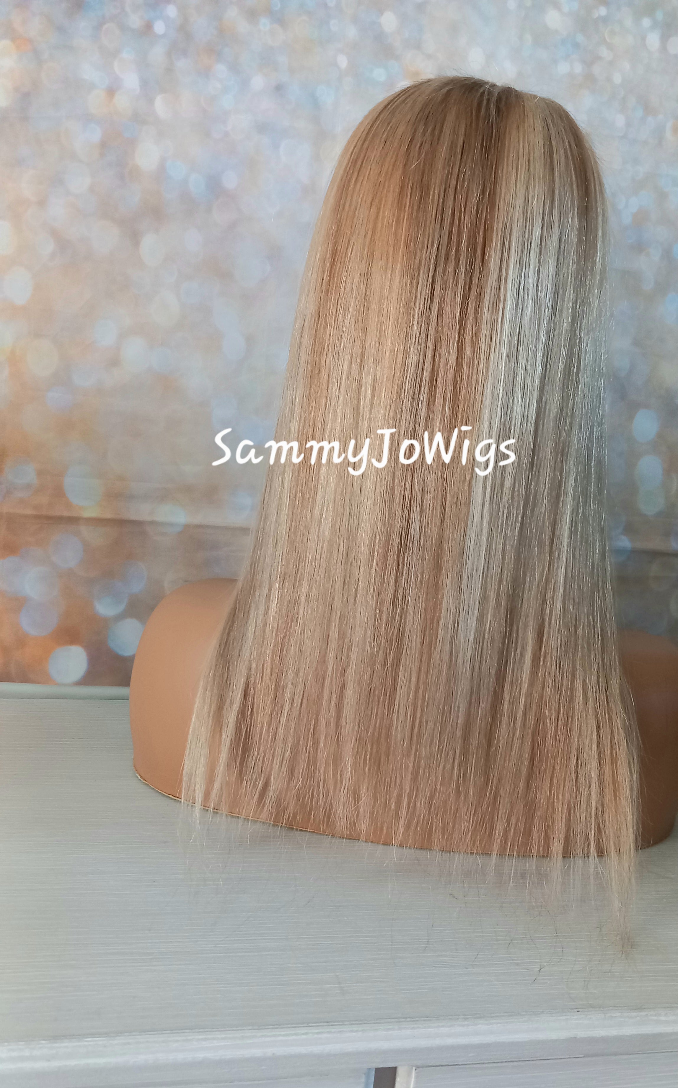 The Harmony Silk base wig, virgin human hair, 8/613 light blonde, light warm brown, light root, 12/14/16/18/20 inch