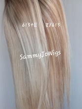 Load image into Gallery viewer, Silk base topper, virgin human hair, 8/613 light blonde, light warm brown, light root, 12/14/16/18 inch