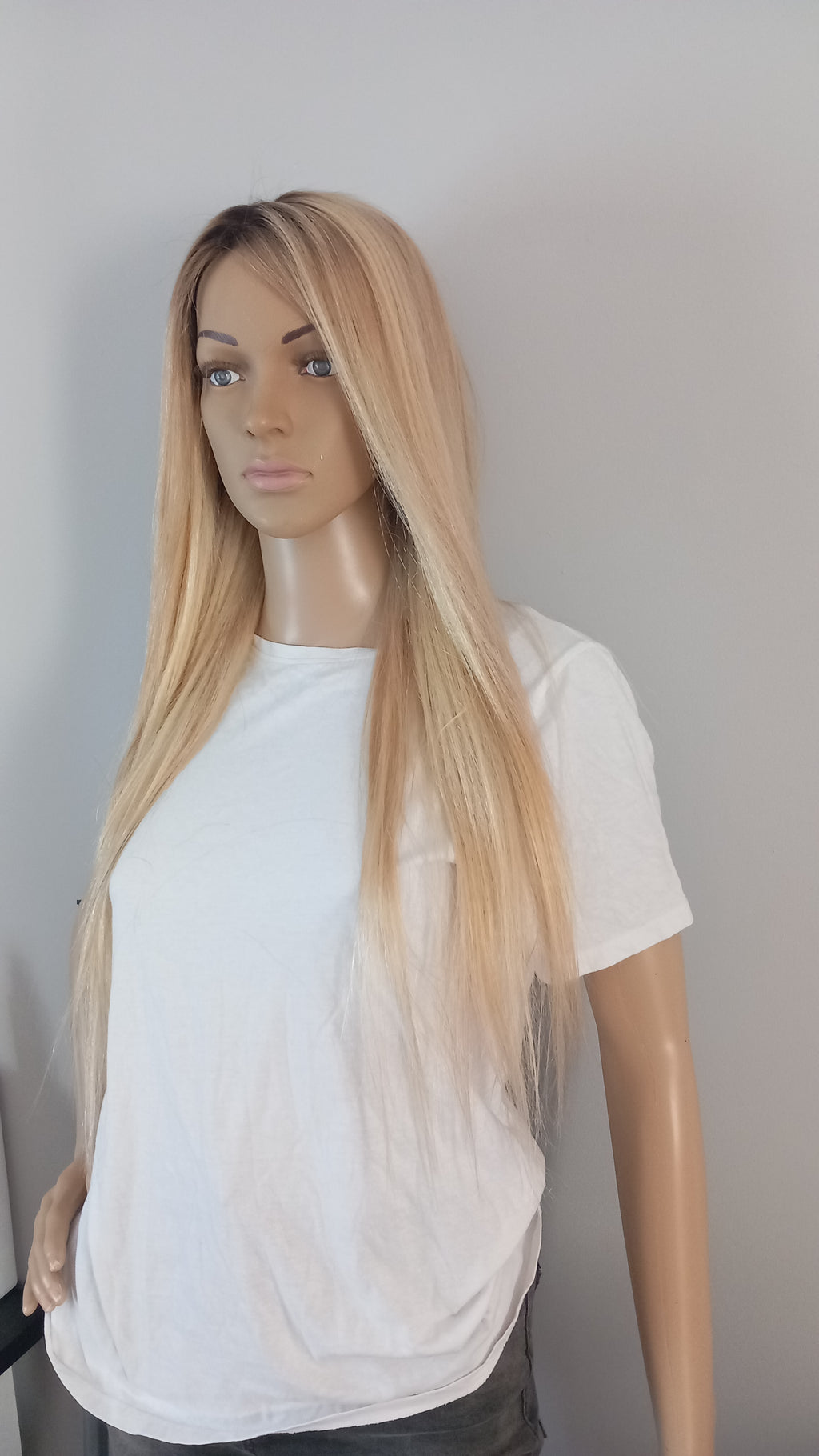 The Harmony Silk base wig, virgin human hair, 18/613 ash blonde/light blonde, medium root, 12/14/16/18/20 inch