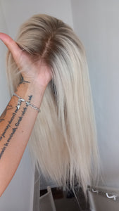 Silk base wig, virgin human hair, 60, lightest blonde, light root, 12/14/16/18/20 inch