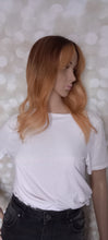 Load image into Gallery viewer, Human hair topper with silk base, realistic scalp effect, strawberry blonde balayage