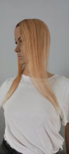 Load image into Gallery viewer, Immediate despatch- Teeny topper, human hair topper, silk base, clip in, #18/24- ash blonde/warm  blonde, medium root