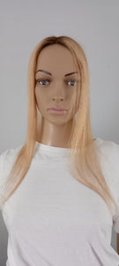 Immediate despatch- Teeny topper, human hair topper, silk base, clip in, #18/24- ash blonde/warm  blonde, medium root