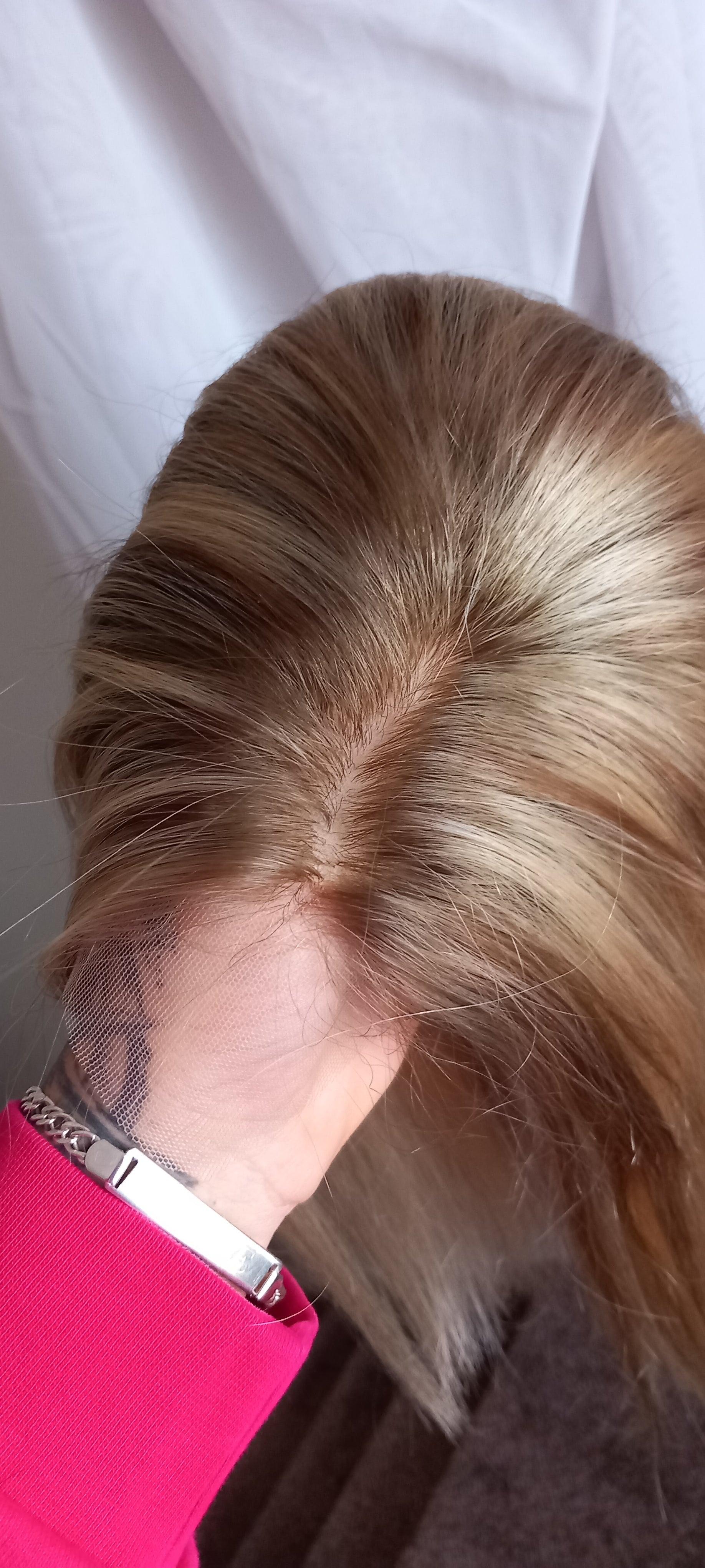 The Harmony Silk base wig, virgin human hair, 8/613 light blonde, light warm brown, light root, 12/14/16/18/20 inch