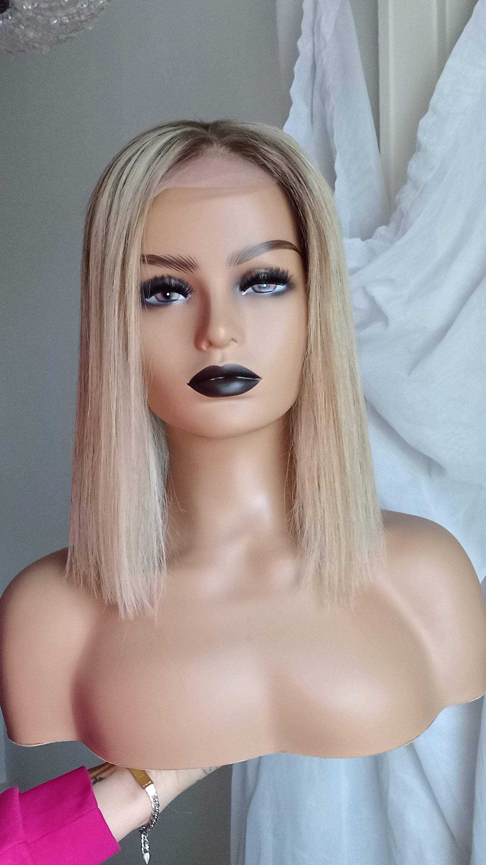 The Harmony Silk base wig, virgin human hair, 8/613 light blonde, light warm brown, light root, 12/14/16/18/20 inch