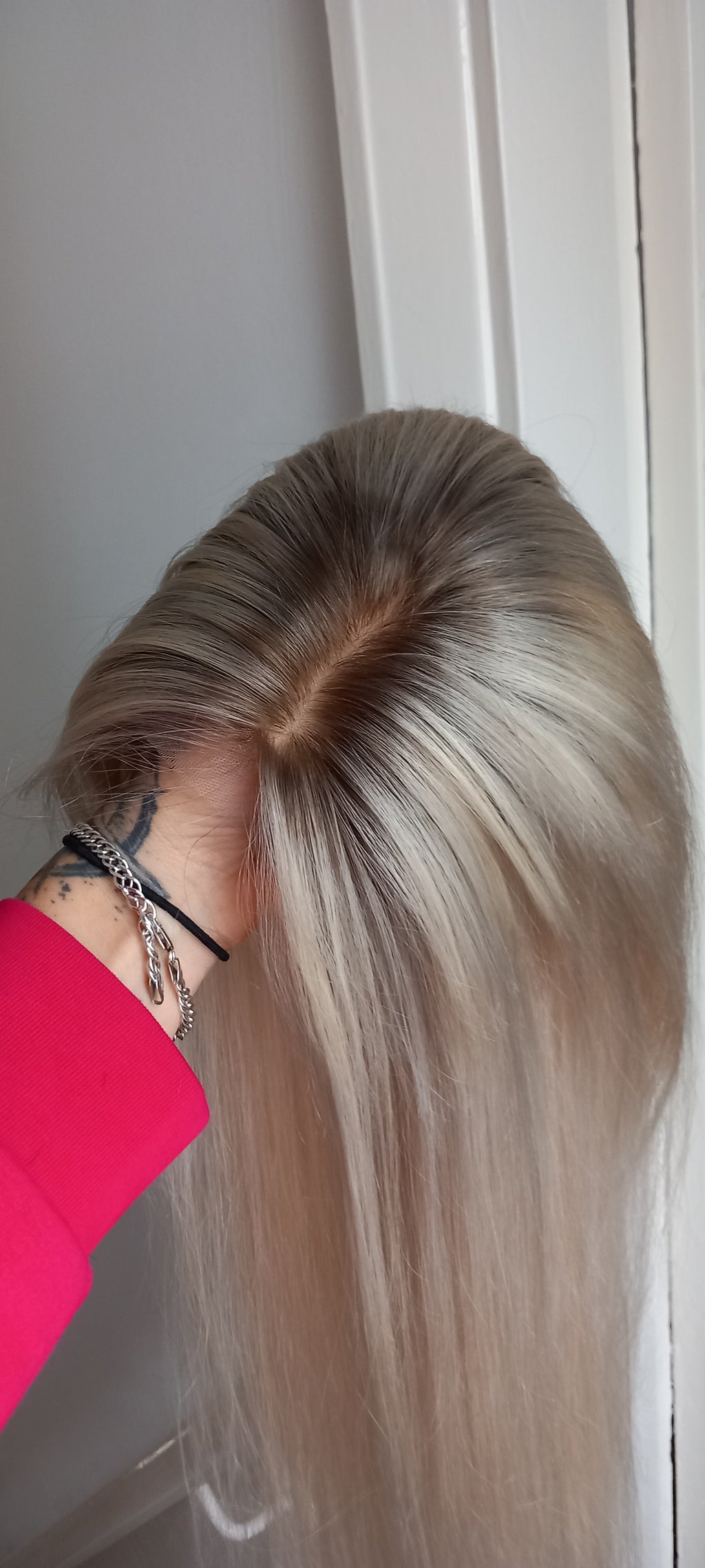 The Harmony Silk base topper, virgin human hair, 60/90 lightest blonde, ice blonde, light root, 12/14/16/18 inch