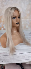 Load image into Gallery viewer, Silk base topper, virgin human hair, 60/90 lightest blonde, ice blonde, light root, 12/14/16/18 inch