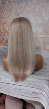 Load image into Gallery viewer, Silk base topper, virgin human hair, 60/90 lightest blonde, ice blonde, light root, 12/14/16/18 inch