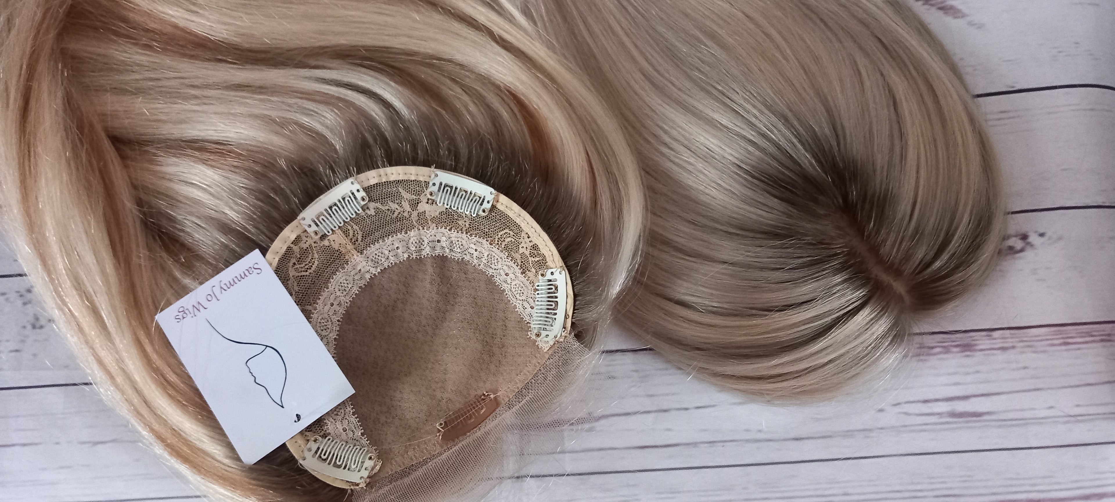 The Harmony Silk base topper, virgin human hair, 60/90 lightest blonde, ice blonde, light root, 12/14/16/18 inch