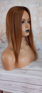 Immediate despatch- Teeny topper, human hair topper, silk base, clip in, 4 dark brown with dark root, 16 inches long