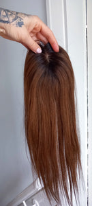 Immediate despatch- Teeny topper, human hair topper, silk base, clip in, 4 dark brown with dark root, 16 inches long