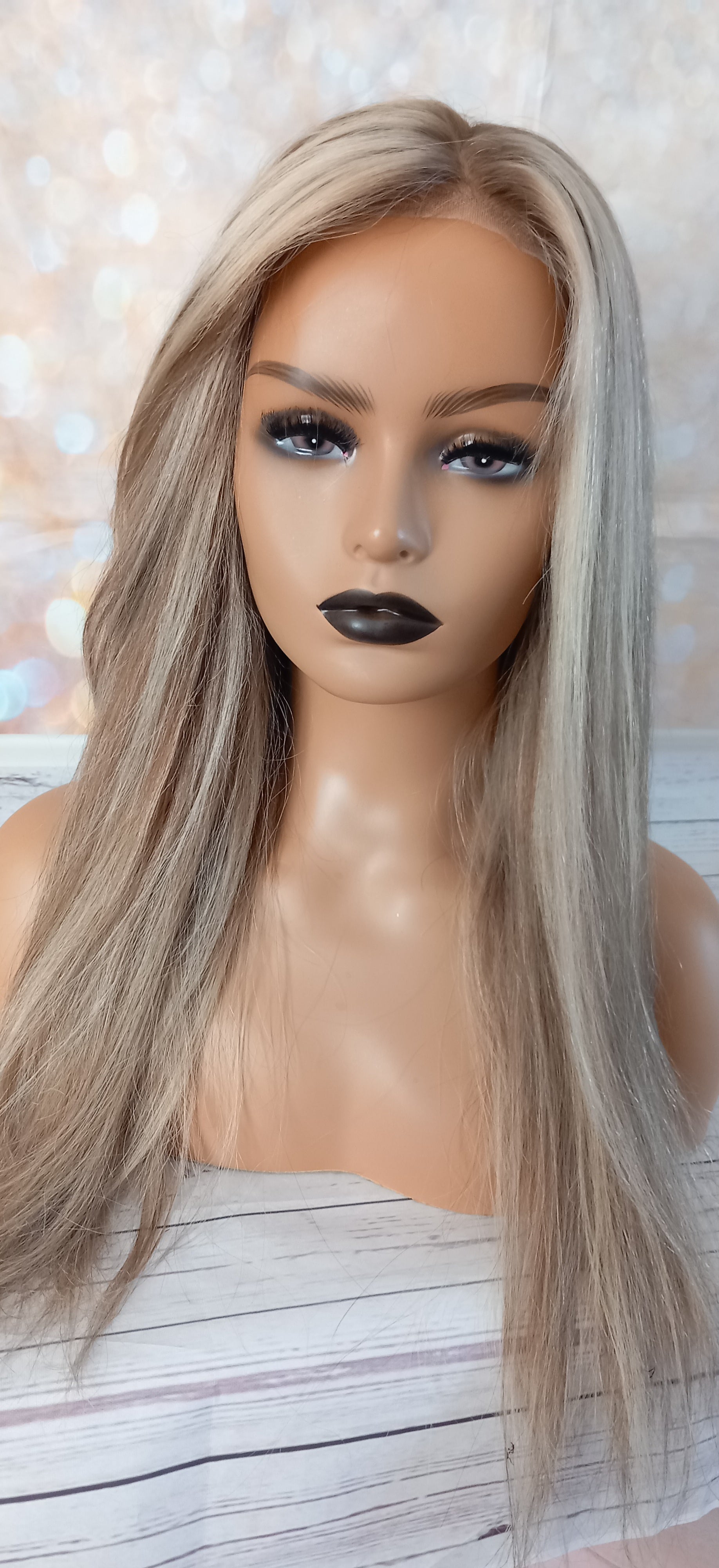 The Harmony Silk base wig, virgin human hair, 9/613, ash brown,light blonde, matching ash brown root, 12/14/16/18/20 inch