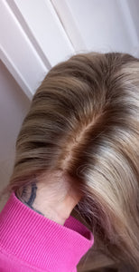 Silk base wig, virgin human hair, 9/613, ash brown,light blonde, matching ash brown root, 12/14/16/18/20 inch