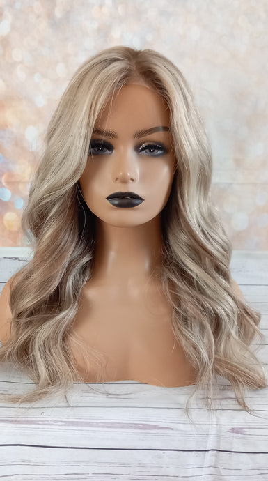 Silk base wig, virgin human hair, 9/613, ash brown,light blonde, matching ash brown root, 12/14/16/18/20 inch