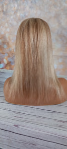 Immediate despatch- Human hair topper, silk and lace base, 8/613, light warm brown/ light blonde, light root, 14 inches long
