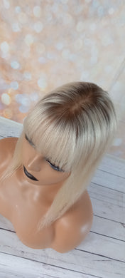 Immediate despatch-monofilament clip in hair topper, 60 lightest blonde, light root, fringe 14inches long