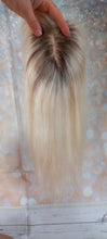 Load image into Gallery viewer, Immediate despatch-monofilament clip in hair topper, 60 lightest blonde, light root, fringe 14inches long