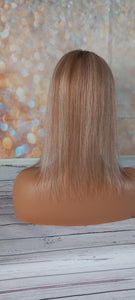 Immediate despatch-monofilament clip in hair topper, 18/613 ash blonde/ light blonde, light root, fringe 14inches long