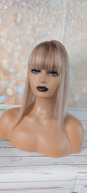 Immediate despatch-monofilament clip in hair topper, 18/613 ash blonde/ light blonde, light root, fringe 14inches long