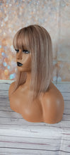 Load image into Gallery viewer, Immediate despatch-monofilament clip in hair topper, 18/613 ash blonde/ light blonde, light root, fringe 14inches long
