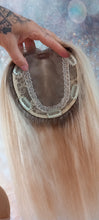 Load image into Gallery viewer, Immediate despatch- Silk base topper, virgin human hair, 60- lightest blonde, light root 18 inches long