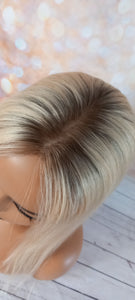 Immediate despatch- Silk base topper, virgin human hair, 60- lightest blonde, light root 18 inches long