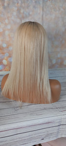 Immediate despatch- Silk base topper, virgin human hair, 60- lightest blonde, light root 18 inches long
