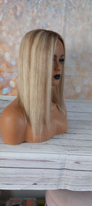 Immediate despatch- Human hair topper, silk and lace base, 613,  light blonde, light root and lowlights, 14 inches long