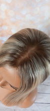 Load image into Gallery viewer, Immediate despatch- Human hair topper, silk and lace base, 613,  light blonde, light root and lowlights, 14 inches long