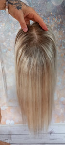 Immediate despatch- Human hair topper, silk and lace base, 613,  light blonde, light root and lowlights, 14 inches long