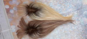Immediate despatch-monofilament clip in hair topper, 60 lightest blonde, light root, fringe 14inches long