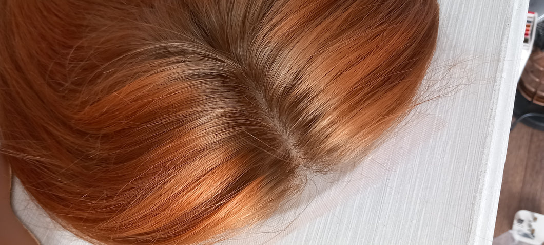 Immediate despatch- Silk base topper, virgin human hair, light auburn tones, light root 16 inches long