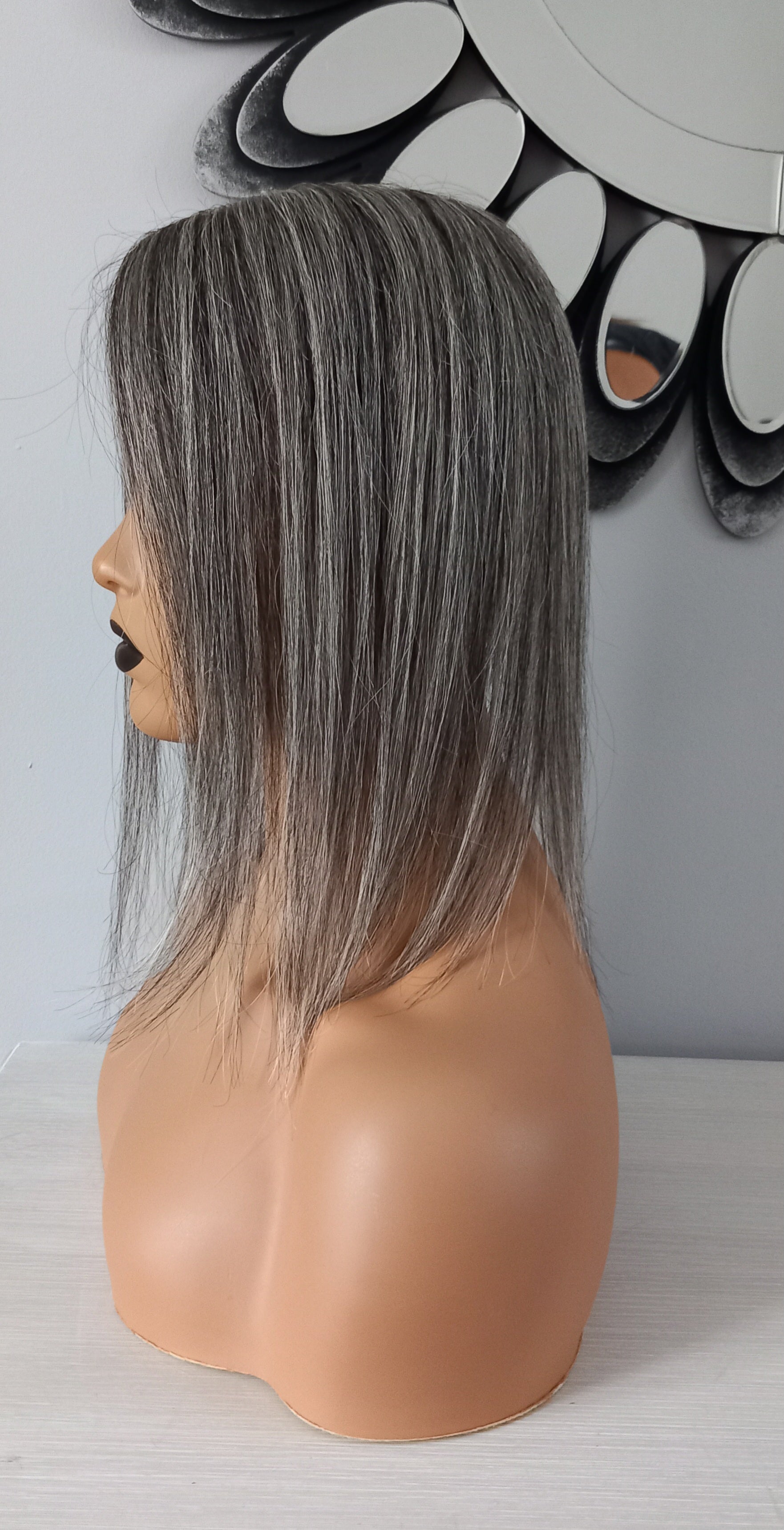 Ready to ship- Silk base topper, salt and pepper dark grey, 3*5inch, 12 inches long