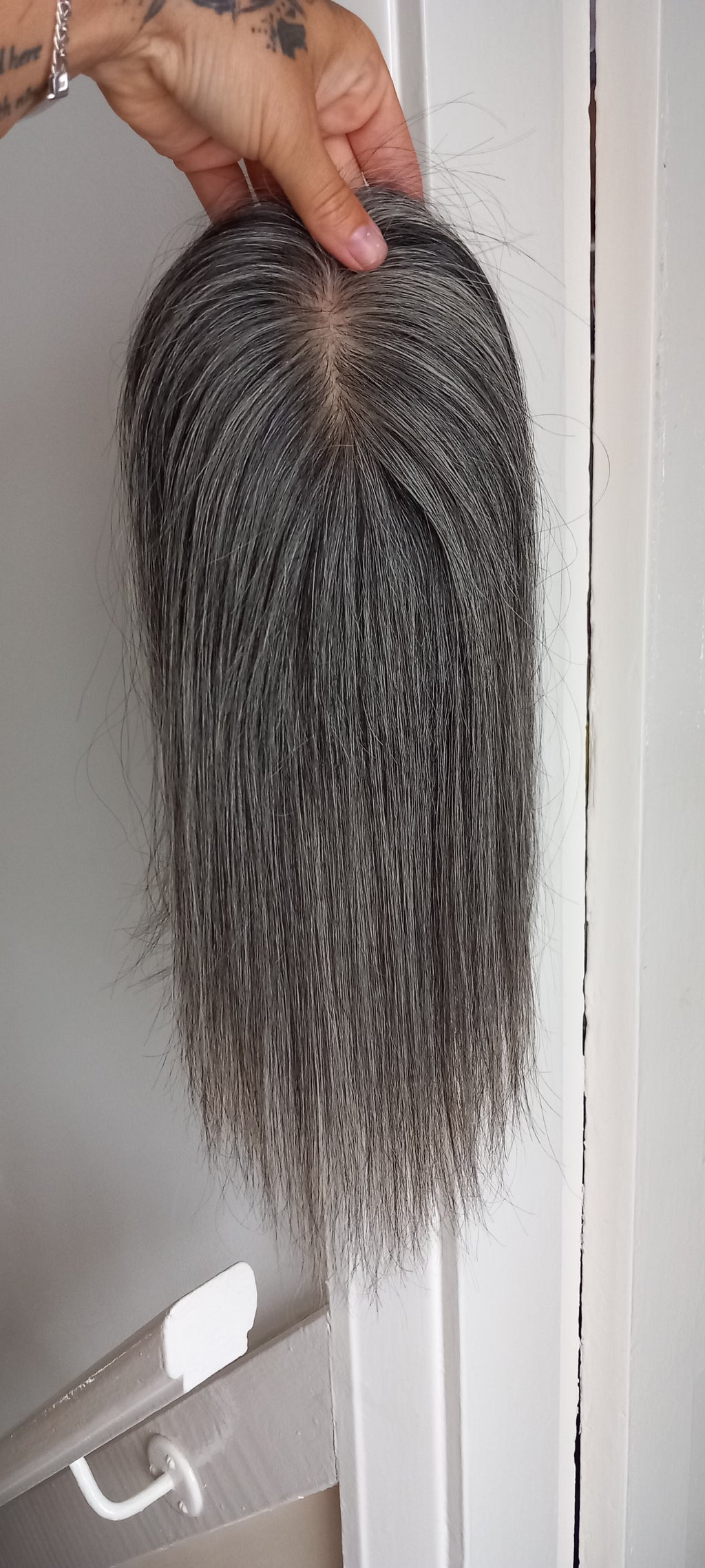 Ready to ship- Silk base topper, salt and pepper dark grey, 3*5inch, 12 inches long