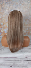 Load image into Gallery viewer, Silk base topper, virgin human hair, 18/613/9- ash blonde/light blonde ash brown, medium root, made to order with options to suit you