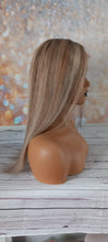 Load image into Gallery viewer, Silk base topper, virgin human hair, 18/613/9- ash blonde/light blonde ash brown, medium root, made to order with options to suit you