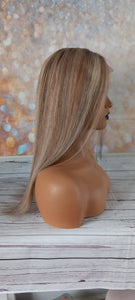 Silk base topper, virgin human hair, 18/613/9- ash blonde/light blonde ash brown, medium root, made to order with options to suit you