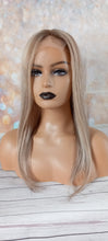 Load image into Gallery viewer, Silk base topper, virgin human hair, 18/613/9- ash blonde/light blonde ash brown, medium root, made to order with options to suit you