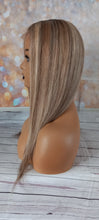 Load image into Gallery viewer, Silk base topper, virgin human hair, 18/613/9- ash blonde/light blonde ash brown, medium root, made to order with options to suit you