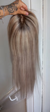 Load image into Gallery viewer, Silk base topper, virgin human hair, 18/613/9- ash blonde/light blonde ash brown, medium root, made to order with options to suit you