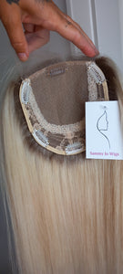 Ready to ship- Silk base topper, virgin human hair, 60- lightest blonde, light root, 18 inches long