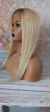 Load image into Gallery viewer, Ready to ship- Silk base topper, virgin human hair, 60- lightest blonde, light root, 18 inches long