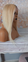 Load image into Gallery viewer, Ready to ship- Silk base topper, virgin human hair, 60- lightest blonde, light root, 18 inches long