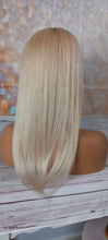 Load image into Gallery viewer, Ready to ship- Silk base topper, virgin human hair, 60- lightest blonde, light root, 18 inches long