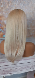 Ready to ship- Silk base topper, virgin human hair, 60- lightest blonde, light root, 18 inches long