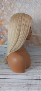 Ready to ship- Silk base topper, virgin human hair, 60- lightest blonde, light root, 18 inches long