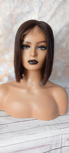 Ready to ship- Silk base topper, human Remy hair, darkest brown, bob, 9 inches long