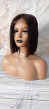 Load image into Gallery viewer, Ready to ship- Silk base topper, human Remy hair, darkest brown, bob, 9 inches long